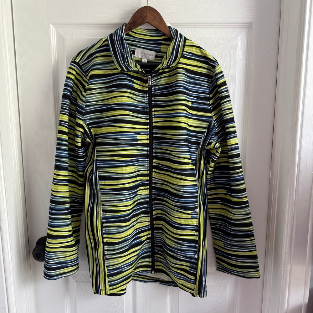 Erin London Womens XL Full Zip Jacket Abstract Stripe Textured Pleated